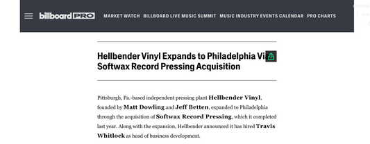 Hellbender Mention in Billboard