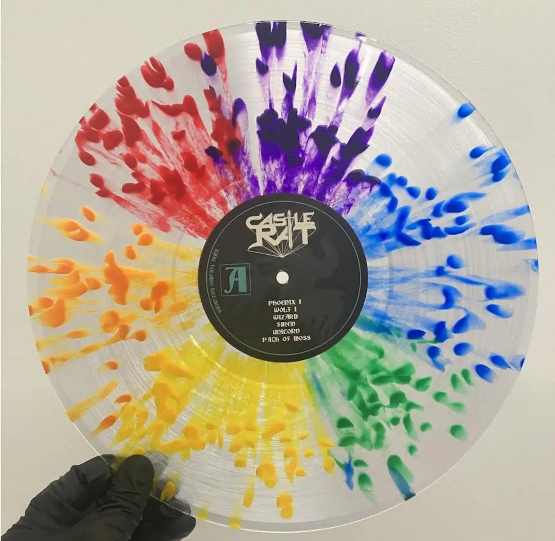 colorful splatter disc vinyl record of The Bestiary by Castle Rat