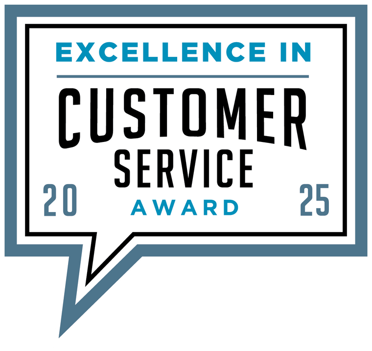 Logo for 'Excellence in Customer Service Award 2025' with a speech bubble design.
