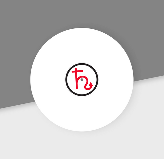 Solid white vinyl record with red and black design on a white background
